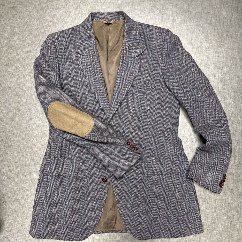 Vtg Pendleton Tweed Blazer Men 44L Gray Wool 2 Button Blazer Elbow Suede